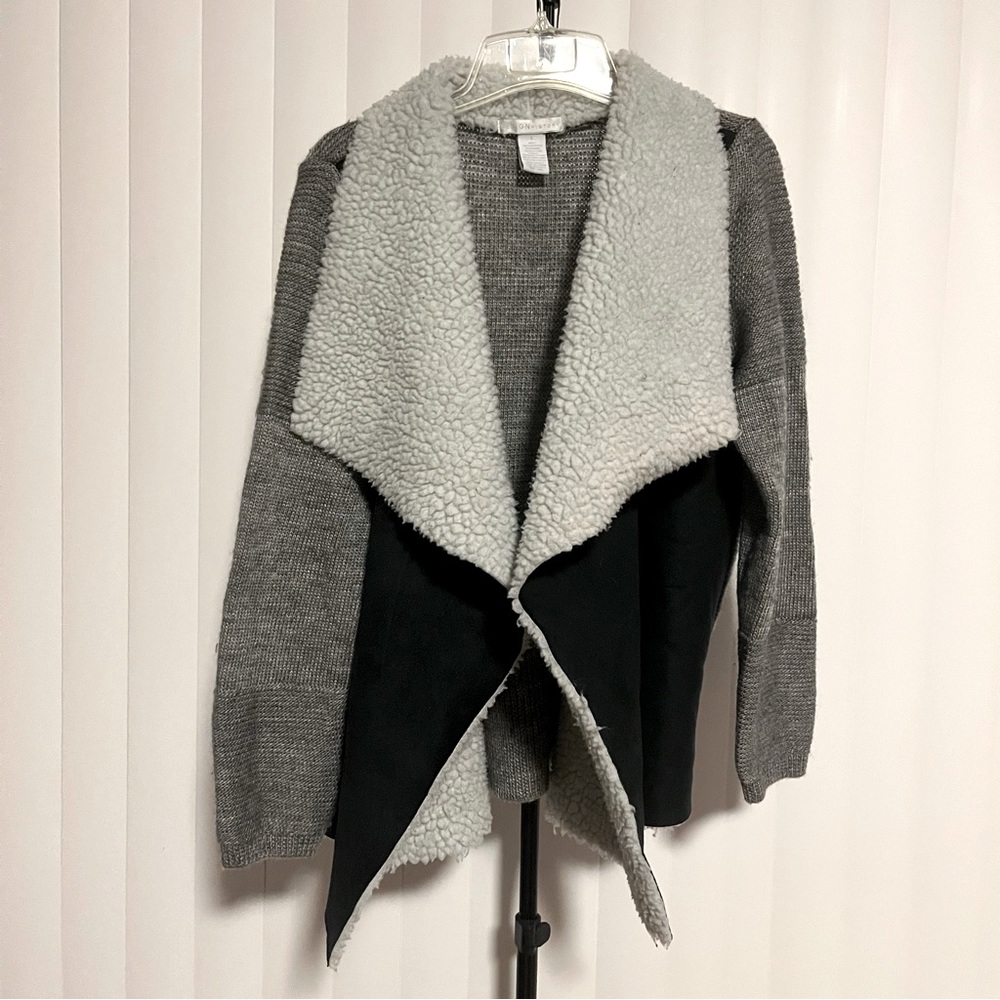 Design History Knit Faux Suede Waterfall Jacket with Sherpa Collar